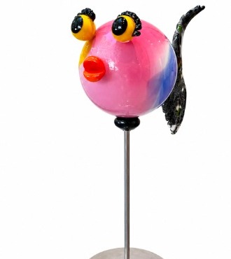 poisson bulle rose orange et bleu - Glass sculpture -19" height  x  12" width